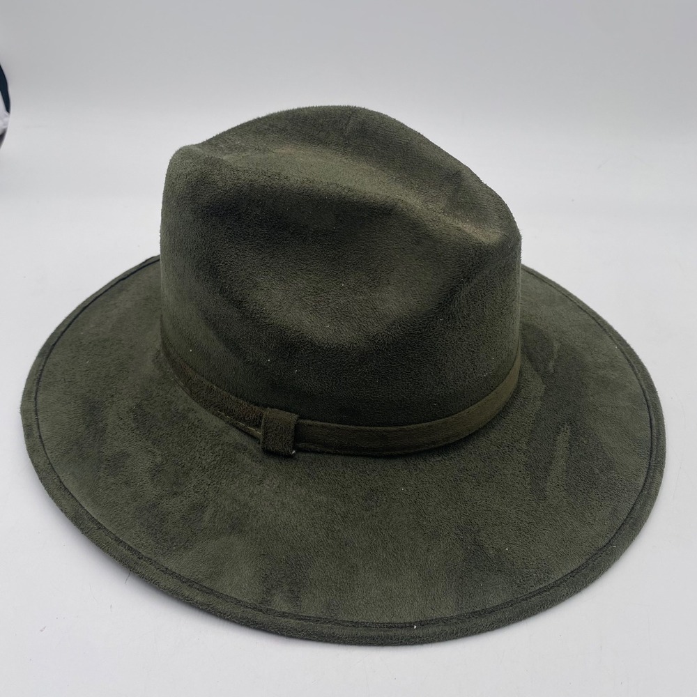 Olive Green Faux Suede Wide Brim Fedora Hat Medium Unisex Earthy Bohoโ Western